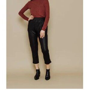 NWT Orb Life Kristy Leather Look Dressy Jogger Pants Crop Straight Leg - Black